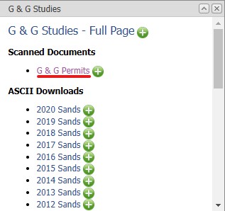 The G&G Widget box with an underline highlighting the G&G Permits link