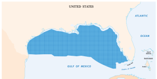 Launch points in the Gulf of Mexico shown in dark blue