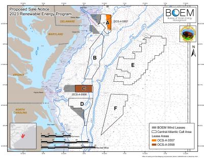 Map of both Central Atlantic lease areas on nautical background