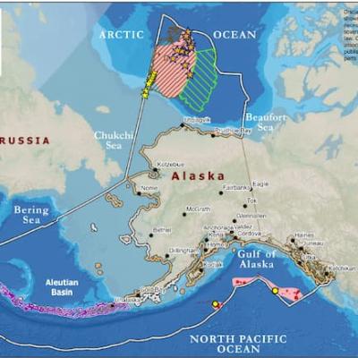 Map focused on Alaska with highlighted areas of critical minerals