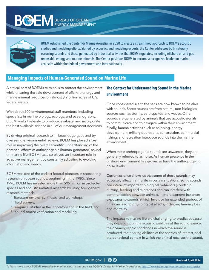 Marine acoustics factsheet cover