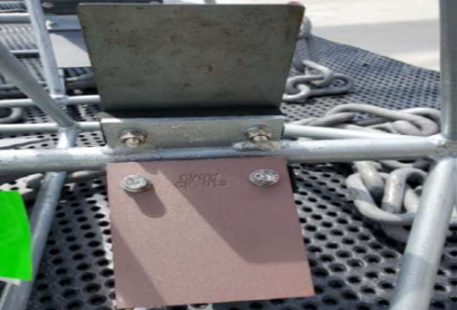 Corrosion coupons attached to the mooring frame