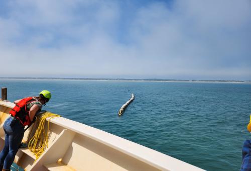 Bow of a hopper dredge.